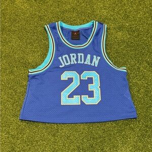Jordan Blue Jersey Cropped Tank Top Light Blue Accents